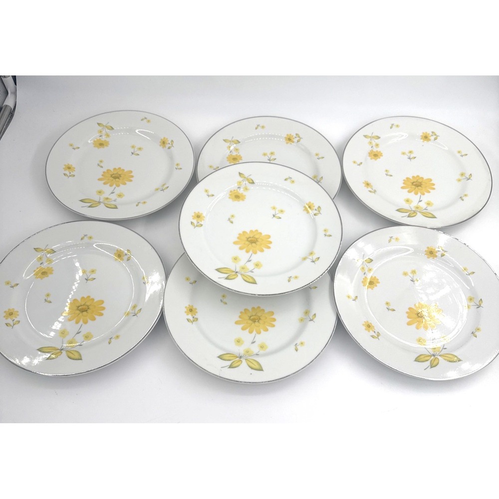 Lot of 7 Sheffield Fine Bone China‎ Sunshine Yellow Flower Salad Plate 8" Japan